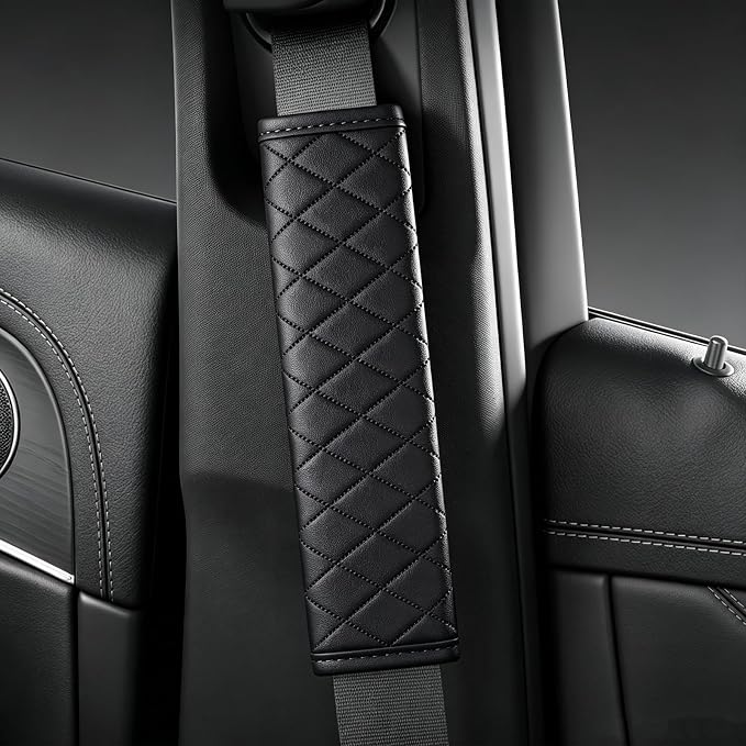Black PU Leather Seat Belt Covers - 2Pcs, Diamond Stitched Seat Belt Pads, Universal Fit for Car Truck SUV - Image 5