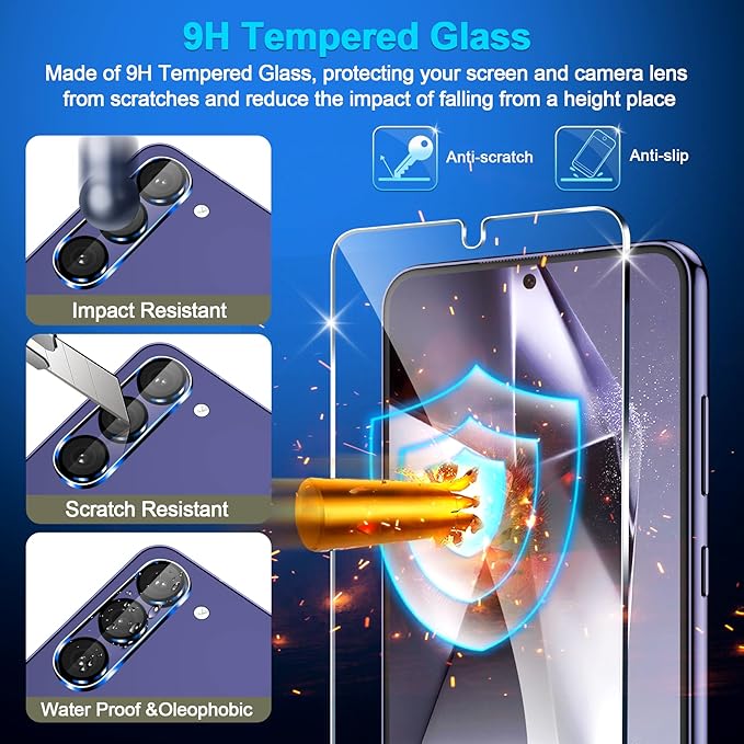firtstnow 3 Pack for Samsung Galaxy S24 Plus Screen Protector Tempered Glass + 3 Pack Camera Lens Protector, Military Grade Shatterproof, 9H Hardness, Fingerprint Unlock, Case Friendly 6.7 Inch - Image 3