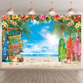 12x8ft Summer Hawaiian Beach Photography Tropical Luau Backdrop | Flower Palm Leaves Background, Aloha Party Supplies, Surfboard Banner, Holiday Photo Booth, Polyester, Grommets, 1PC by YCUCUEIBACKDROP