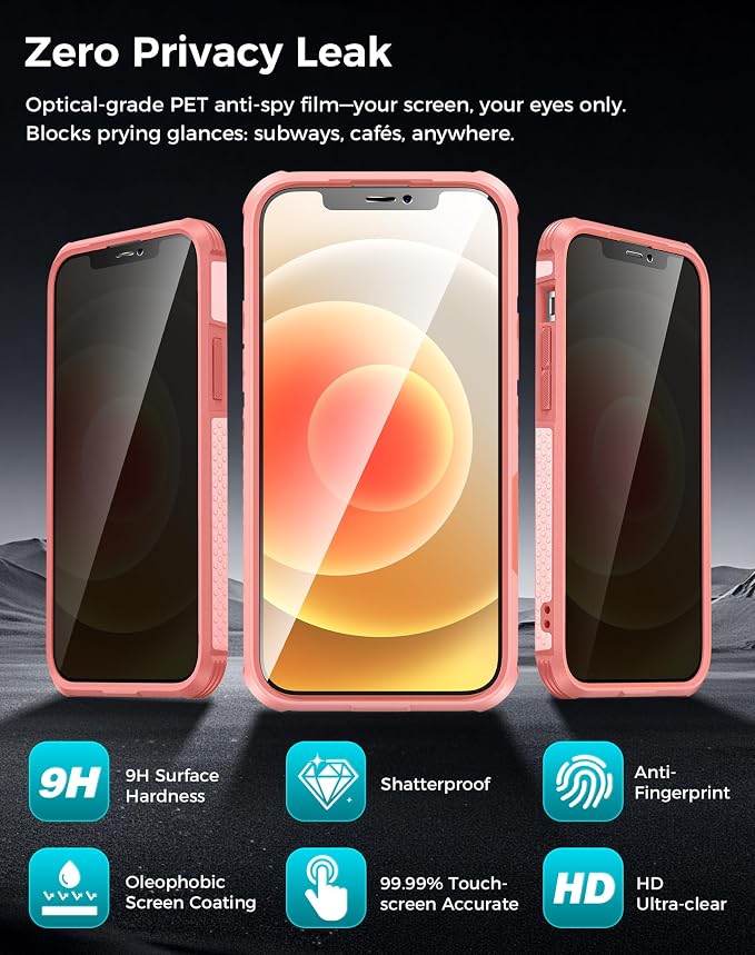 Goton 3 in 1 for iPhone 12 Case with Privacy Screen Protector Pink | Glass Camera Lens Protector,Compatible for MagSafe,Invisible Kickstand, Shockproof Phone Cover for iPhone12 - Image 5