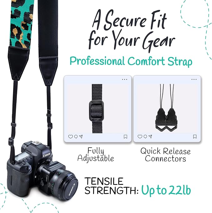 Art Tribute Camera Strap - Shoulder, Crossbody & Neck Camera Strap for Photographers, Fits All Cameras, Canon Nikon Sony Fujifilm, Padded Strap W/Quick Release, Embroidered Cotton & Leather Ends - Image 4