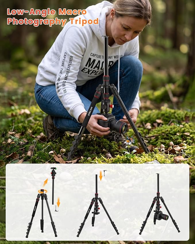 MACTREM 90in 2-in-1 Camera Tripod Monopod Aluminum Heavy Duty Travel Tripod | 360° Ball Head for Macro Photography, Max Load 33lb, Portable for DSLR & Phone, Includes Carry Bag for Travel & Vlogging - Image 5