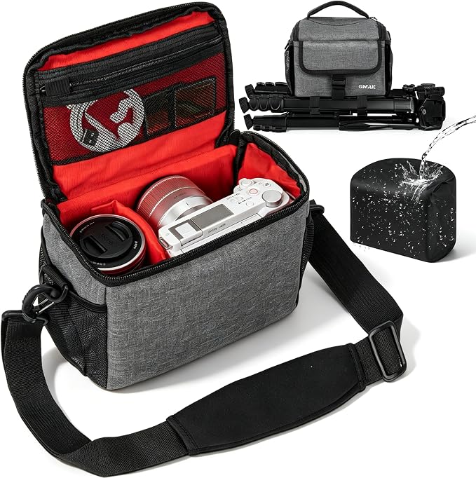 Camera Carrying Case, Camera Storage Bags Anti-Shock Crossbody Camera Case | Digital Camera Case with Rain Cover Compatible for Canon EOS R50 M50 Powershot SX540 SX70, Nikon Coolpix, Sony a6100 a6400 by GMAK