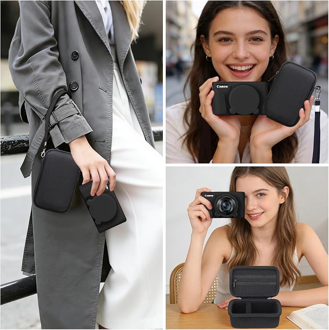 BOVKE Hard Case + Silicone Cover for Canon PowerShot SX740 HS Camera, Black | SX740 SX730 Digital Camera Shockproof EVA Storage Bag & Soft Silicone Protective Case with Removable Lens Cover, Wrist Strap - Image 7