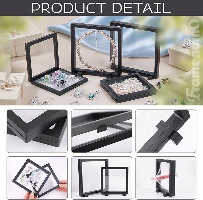Framendino, 8 Pack Black 3D Floating Frame Display Case Challenge Coin Holder Stands Jewelry Storage Box for AA Medallion Shells (5.5" & 7") - Image 4