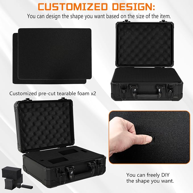 13 Inch Hard Carrying Storage Case | Ideal for Microphone & Camera Gear Transportation, DJ Mixer Case with Customizable Pre-Diced Foam, 13 X 10 X 5.5 Inch, Black - Image 3