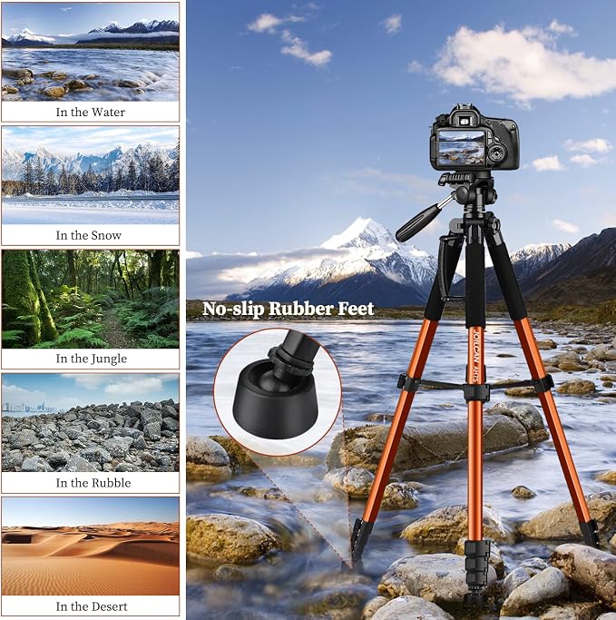 JOILCAN 74" Tripod for Camera Cell Phone Video Photography | Heavy Duty Tall Cameras Tripod Stand, Professional Travel DSLR Tripods, Compatible with Canon iPhone, Max Load 15 LB - Image 6