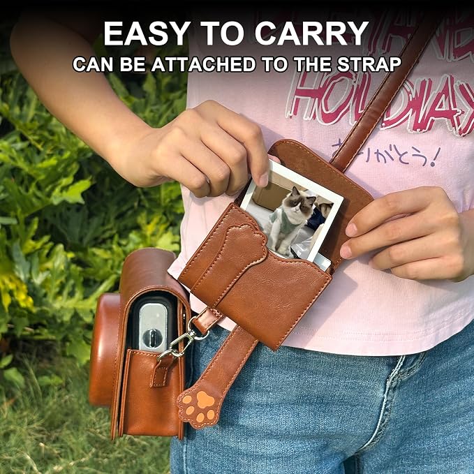 CAIYOULE Photo Storage Case for Fujifilm Instax Square Films, Brown Bear | Photo Pouch for Fujifilm Instax SQ1/40/20/10/6/SP-3 2.9x3.4" Films, PU Picture Storage Pocket, Can hold 50+ Square Photos - Image 4