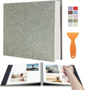 Large Photo Album Self Adhesive Scrapbook Album for 4×6 5×7 8×10 Pictures DIY Magnetic Linen Cover Album 40 Pages for Family Wedding Gifts with Metal Pen and Plastic Board, Light Green by HenPisen
