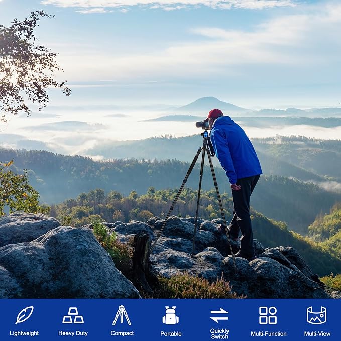 80/85 inches Heavy Duty Tripod for Camera Phone, 85" Camera Tripod Monopod | Tripod Stand for DSLR Binoculars Spotting Scope Camcorders Video, 360 Degree Ball Head, 35 lbs Loads - Image 3