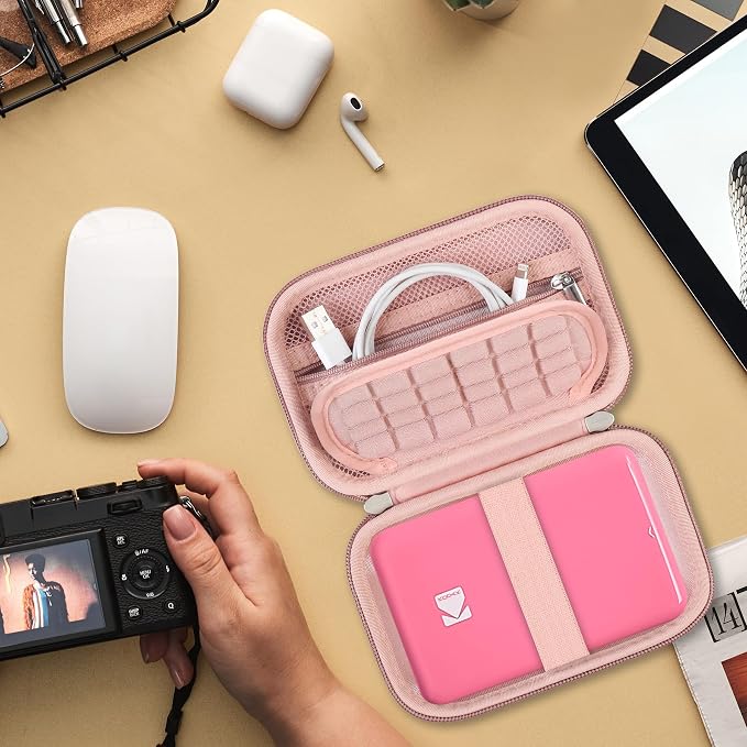 Hard Carrying Case for Kodak Step Instant Smartphone Photo Printer - Portable Mini Color Wireless Mobile Printer, Zipper Mesh Pocket for USB Cable, Photo Paper, Rose Gold - Image 7