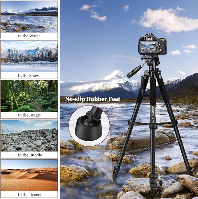 JOILCAN 74" Tripod for Camera Phone Video Recording Photography | Heavy Duty, Professional Travel Tripod, with Phone Clip and Carry Bag, Compatible with DSLR Canon iPhone, Max Load 15 LB - Image 6