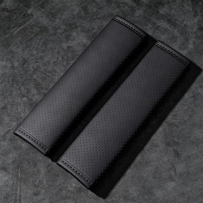Black Breathable PU Leather Seat Belt Covers - 2Pcs, Perforated Seat Belt Pads, Universal Fit for Car Truck SUV - Image 4