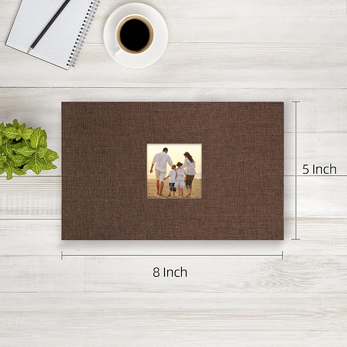 potricher Photo Album 4x6 Pictures, 100 Pockets, Linen Cover, Brown | Linen Cover, Front Window, Large Capacity 4x6 Picture Albums, Photo Book for Family, Wedding, Anniversary, Baby, Keepsake - Image 2