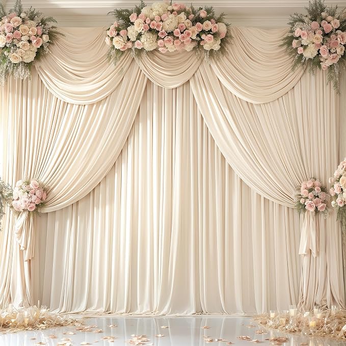 Deep Champagne Backdrop Curtain 4 Panels-Wrinkle-Free Curtains Polyester Photography Drapes for Baby Shower Birthday Party Photo Background Backdrop Stand- 16 X10FT (Champagne) - Image 8