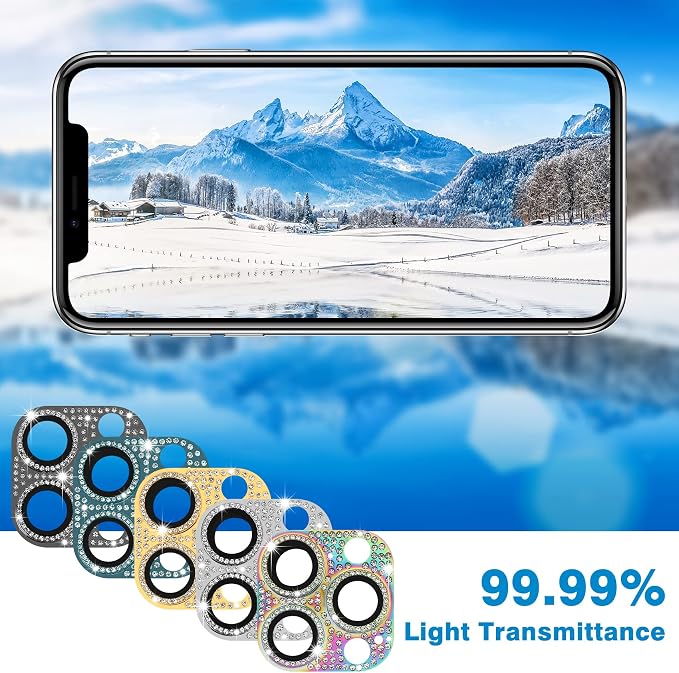 Compatible with iPhone 12 Pro Max Camera Lens Protector, Bling 3D Rhinestone Diamond Lens Cover 9H Tempered Glass Camera Cover Anti Scratch Shockproof Lens Screen Full Protective Cover - Silver - Image 5