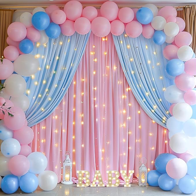 10x10 Pink Blue Backdrop Curtains for Gender Reveal Boy or Girl Parties Wrinkle Free Photo Curtains Backdrop Drapes Fabric Decoration for Birthday Party Baby Shower 5ft x 10ft,2 Panels - Image 9