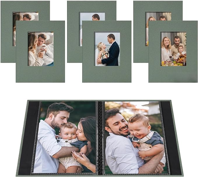 Small 4x6 Photo Album 24 Pockets Linen Cover Gray Green 6 Pack | Linen Cover, Front Window, Portable Mini Picture Book, Travel Wedding Memories by Remowith
