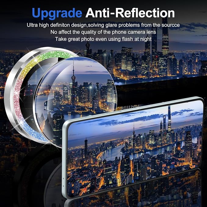 for Samsung Galaxy Z Flip 7 Camera Lens Protector, Individual Metal Ring Tempered Glass Lens Cover, [Strong Adsorption] Scratch Resistant Ultra-Thin HD Clear Lens Cover, 1 Set-Colorful Sparkly - Image 4