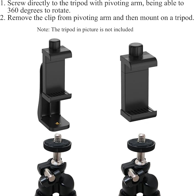 Ailun Phone Holder, Tripod Mount Adapter, Rotatable Bracket Adjustable Clip | Vertical and Horizontal Tripod Mount Adapter, Selfie Stick, Camera Stand, Rotatable Bracket with 1/4 inch Screw - Image 7
