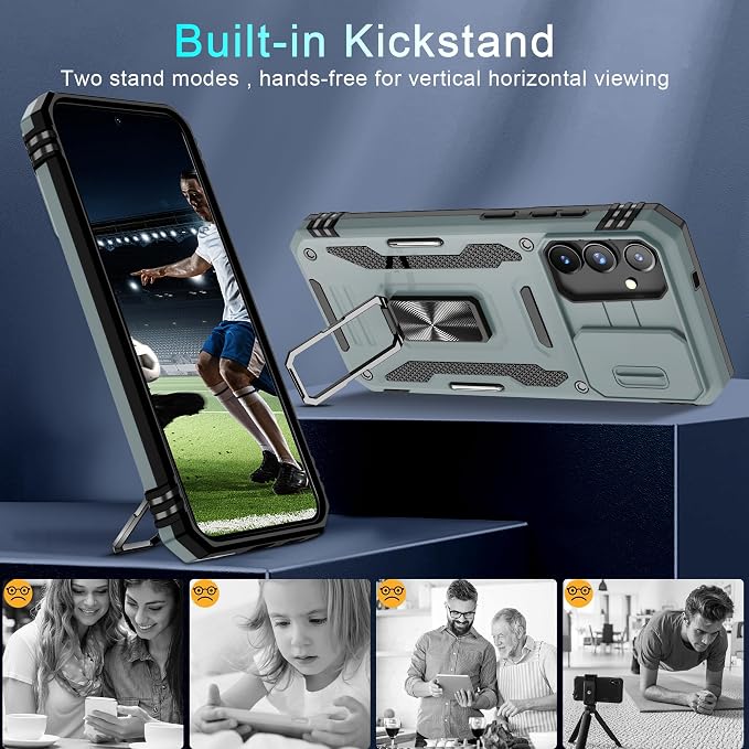 DEERLAMN Case for Samsung Galaxy S25 Plus/S24 Plus 6.7-Inch with Slide Camera Cover+Screen Protector(1 Pack), Rotated Ring Kickstand Military Grade Shockproof Protective Cover-Grey - Image 5