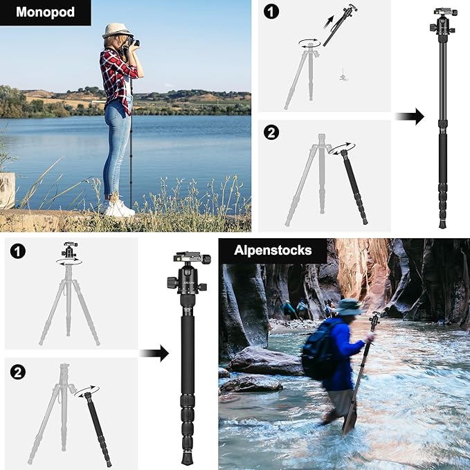 80/85 inches Heavy Duty Tripod for Camera Phone, 85" Camera Tripod Monopod | Tripod Stand for DSLR Binoculars Spotting Scope Camcorders Video, 360 Degree Ball Head, 35 lbs Loads - Image 5