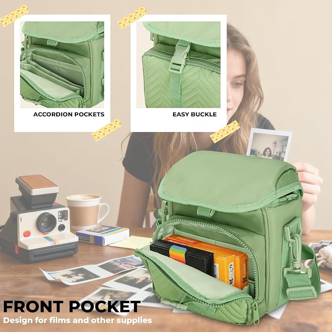 Camera Case for Polaroid Now 3rd/2nd Gen with Photo Display Window | Instant Camera Sling Bag with Clear Display Window, ilted Front Pocket, 8mm Padding, Top Handle and Adjustable Strap, Green - Image 3