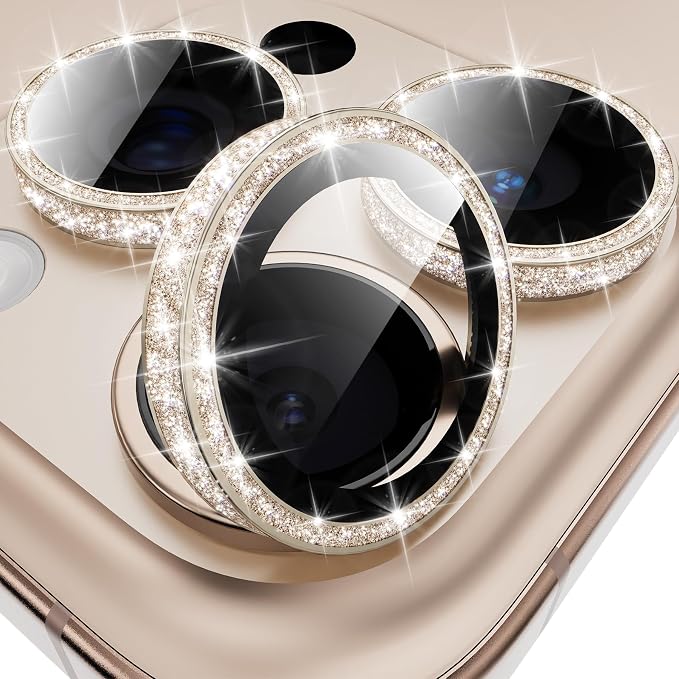 YWXTW [All-Over Glitter] Camera Lens Protector for iPhone 17 Pro Max/17 Pro/16 Pro Max/16 Pro/15 Pro Max/15 Pro/14 Pro/Max, 9H Tempered Glass Camera Cover, Anti-Scratch Case Friendly (Desert Gold) by YWXTW