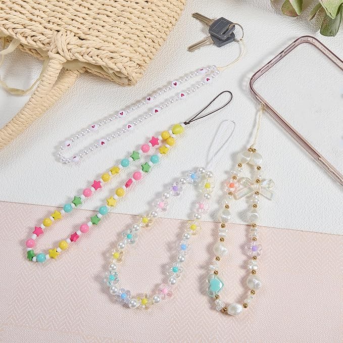 BEEFLYING Beaded Phone Charm Wrist Strap for Case, 4 Pcs | Acrylic Cell Phone Chain, for Bag Keychain Camera Wallet - Image 4
