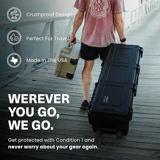 Condition 1 45" Waterproof Hard Case with Wheels & Pluckable Foam, Black | Lockable TSA Approved Storage Trunk for Gear, Camera, Equipment, IP67 Waterproof Rated, Made in USA, 44.52"x16.30"x12.90" - Image 4