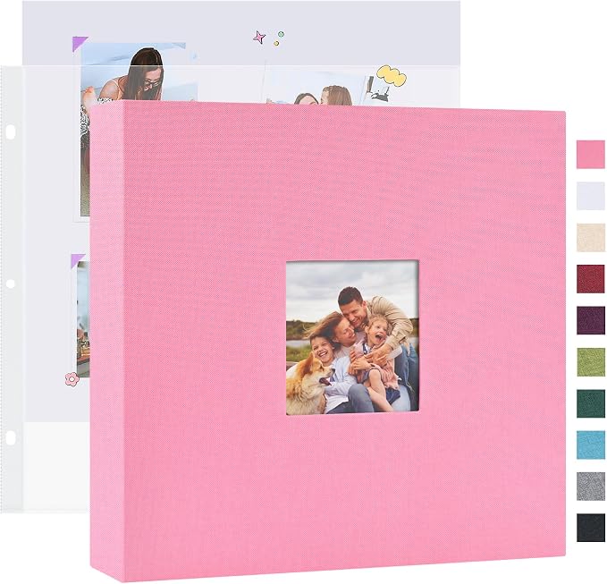 Mublalbum 10x10 Inch 3 Ring DIY Scrapbook Photo Album 40 Pages, Pink | 3 Ring Binder Scrapbook, Linen Cover, 20 Plastic Sleeves 40 Pages, Memory Book for Wedding, Baby, Family, DIY Projects by Mublalbum