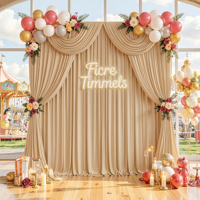 50 ft x 10 ft Wrinkle Free Champagne Backdrop Curtain for Parties, 10 Panels 10ft Polyester Champagne Photo Backdrop Drapes for Graduation Birthday Wedding Party Stage Curtains - Image 3