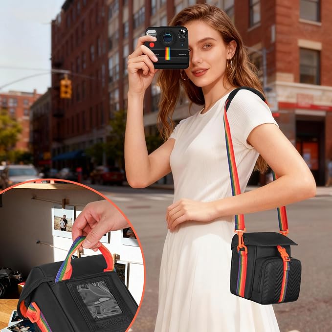 Camera Case for Polaroid Now 3rd/2nd Gen with Photo Display Window | Instant Camera Sling Bag with Clear Display Window, Quilted Front Pocket, 8mm Padding, Top Handle and Adjustable Strap, Black - Image 8