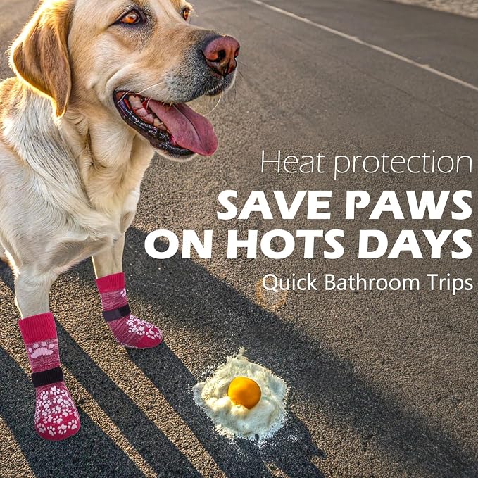 EXPAWLORER Anti Slip Dog Socks to Prevent Licking Paws, Dog Shoes for Hot Pavement, Dog Booties for Small Medium Large Senior Dogs, Traction Control Boots & Paw Protectors for Hardwood Floors Rose - Image 3