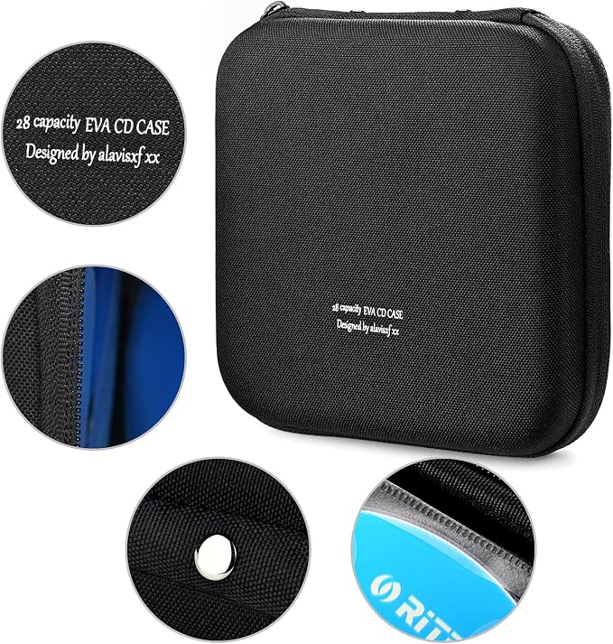 alavisxf xx CD Case, 28 Capacity Protective Zipper Disc Wallet for Car | EVA Shock-resistant, Lightweight Portable, DVD Blu-ray Storage Organizer, Scratch-Resistant Sleeves, for Home Office Travel - Image 2