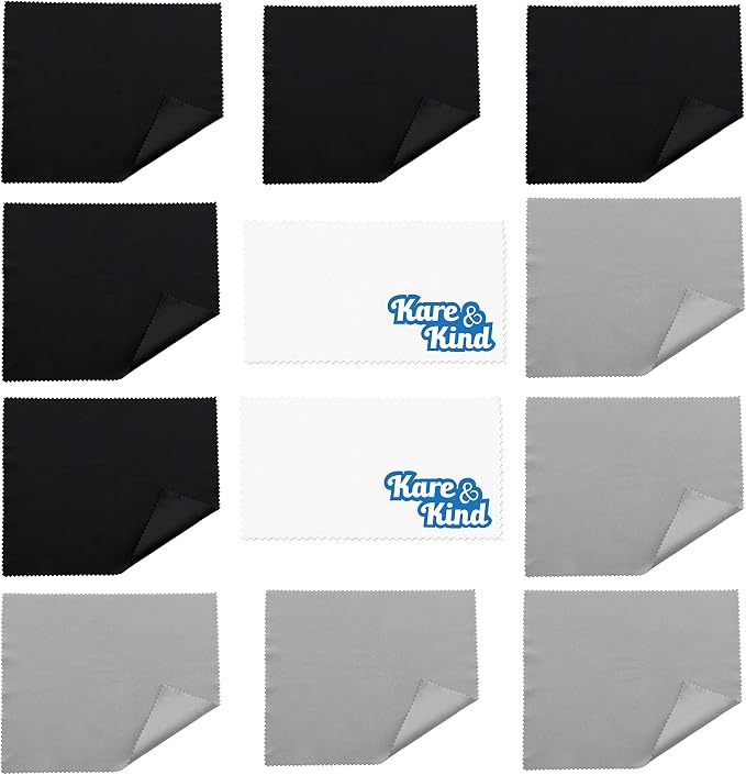 Kare & Kind 12x Microfiber Cleaning Cloths - for Cleaning Glasses, Eyeglasses, Camera Lens, iPad, Tablet, Smartphone, Laptop, Computer, TV and LCD Screens and Other Delicate Surfaces by Kare+%26+Kind