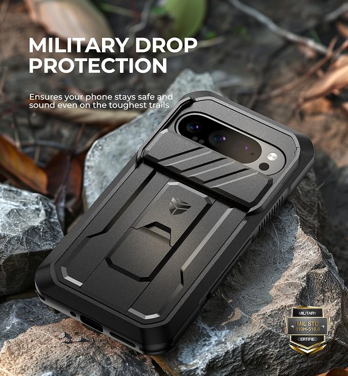 Dexnor for Google Pixel 9 Pro Case with Slide Camera Cover & Built-in Screen Protector & Heavy-Duty Kickstand,Full-Body Protective Cover Rugged Bumper Cases for Pixel 9 Pro,Black(2024) - Image 6