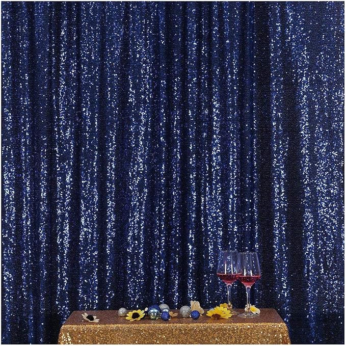 Poise3EHome 7FT x 7FT Sequin Photography Backdrop Curtain for Party Decoration, Navy Blue by Poise3EHome