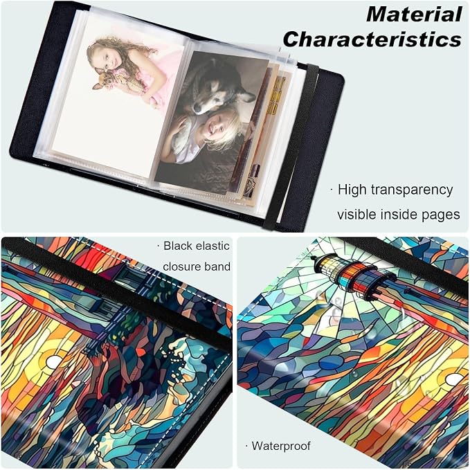 Small Photo Album 4x6 60 Pockets 120 Photos - Adventure Book Baby Photo Albums Photo Books for 4X6 Pictures Memory Book with Black Elastic Band for Photo Storage, A Colorful Majestic Lighthouse - Image 5