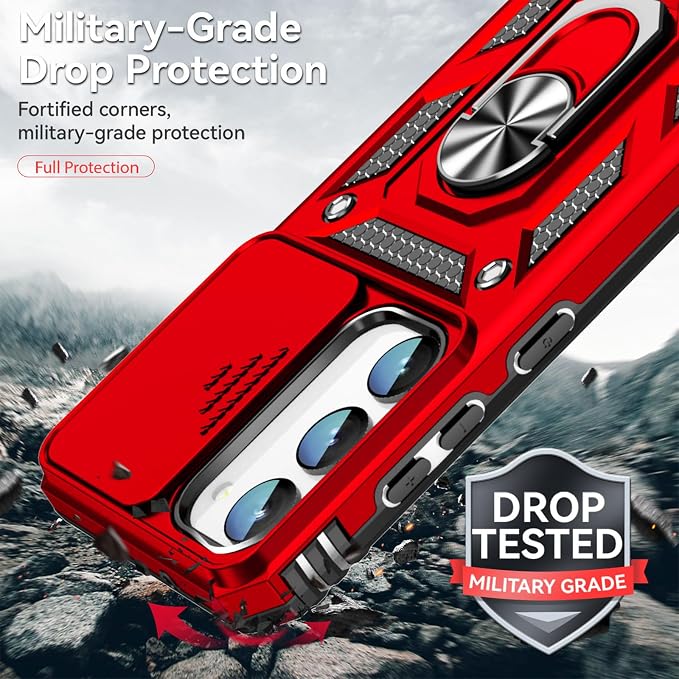 HNHYGETE for Galaxy S23 Plus Case with Screen Protector: [Military Grade 20ft. Drop Tested] Slide Camera Cover Ring Shockproof Protective Phone Case for - Samsung Galaxy S23 Plus (Red) - Image 3