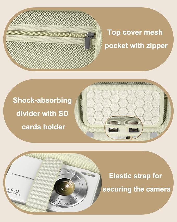 ProCase Digital Camera Case for KODAK Pixpro, Compact Travel Bag -Cream | Vlogging Camera for CAMKORY/Lecran/Lecnippy/Froitx/aycy/FJFJOPK/KODAK PIXPRO FZ55/FZ45 4K, Mesh Pocket for Batteries, SD Card - Image 4