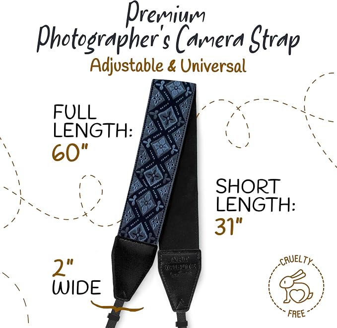 Art Tribute Camera Strap - Shoulder, Crossbody & Neck Camera Strap for Photographers, Fits All Cameras, Canon Nikon Sony Fujifilm, Padded Strap W/Quick Release, Embroidered Cotton & Leather Ends - Image 5