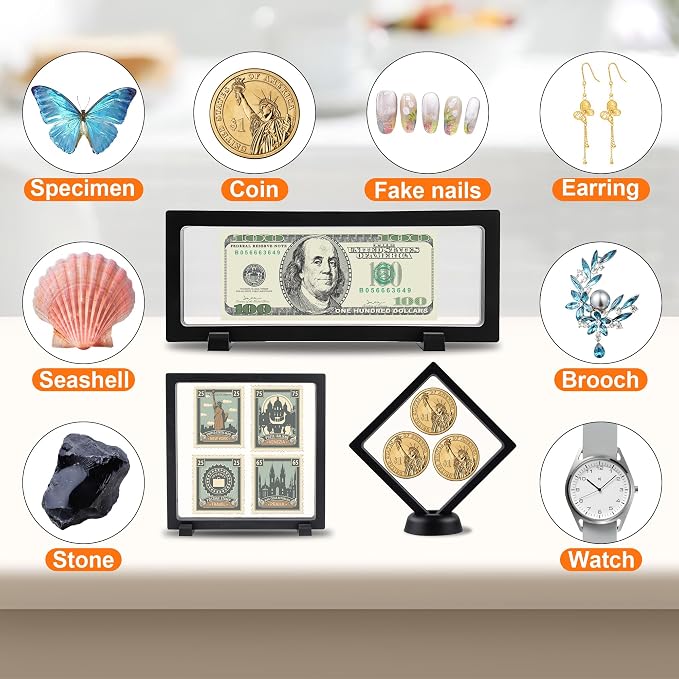 3D Floating Display Case Set of 15 Clear PE Film Jewelry Storage Boxes, 3D Floating Display Frame for Jewelry,Specimen,Medallions(Black) - Image 4