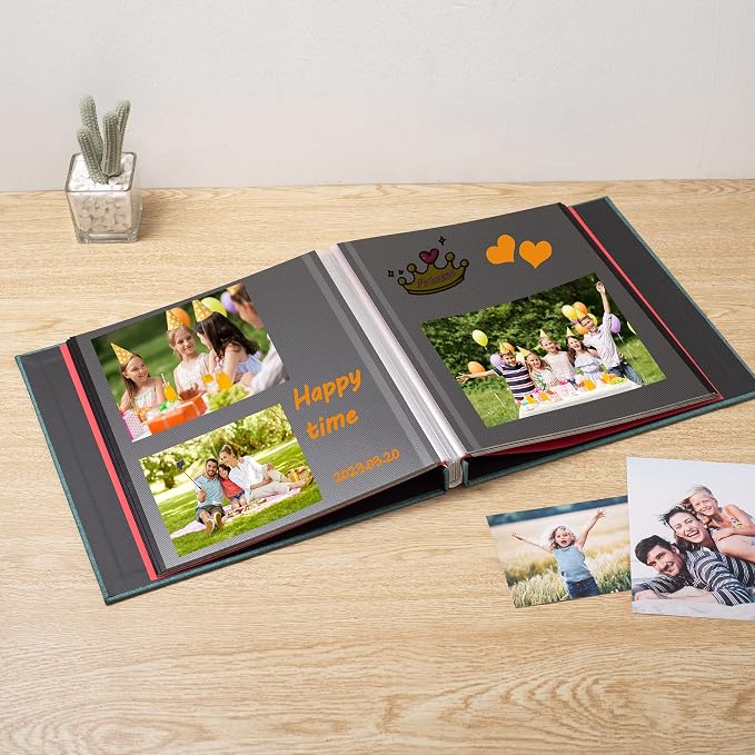 Large Photo Album Self Adhesive for 4x6 8x10 Magnetic Scrapbook Album DIY 60 Black Sticky Pages Linen Cover Photo Album(Dark Green) - Image 2