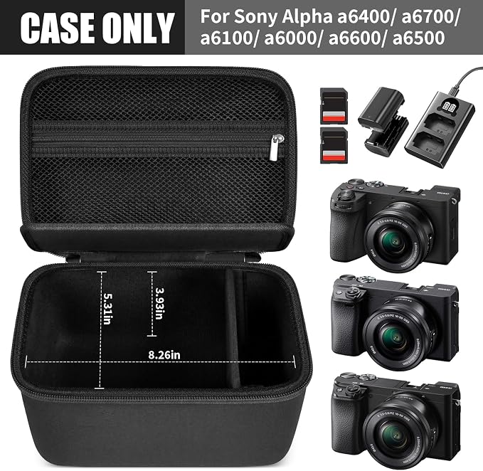 casmilee Camera Case for Sony Alpha ZV-E10 Alpha a6400/ a6700/ a6100/ a6000/ a6600/ a6500 Mirrorless Digital Camera, Hard Travel Bag with a Shoulder Strap for Lens & Accessories (Black, Large) - Image 2