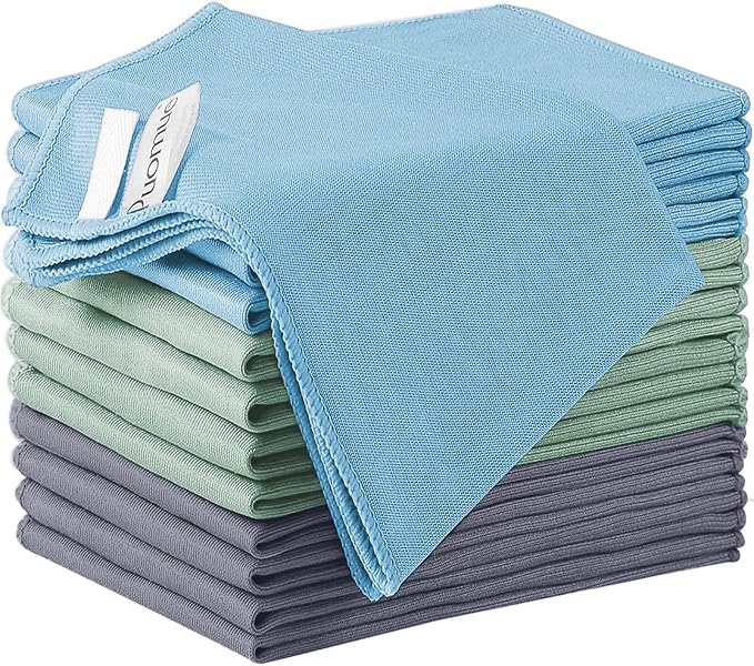 Puomue 12 Pack Microfiber Glass Cleaning Cloth, 10.8 Inch x 13.8 Inch, Lint Free Quickly Clean Windows, Mirrors, Glasses, Phone Screens, Camera Lenses (Grey+Blue+Green) by Puomue