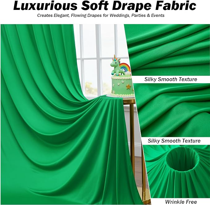 10x12 ft Green Backdrop Curtains for Weddings Parties, Birthdays and Photos | 2 Panels 5x12 ft, Wrinkle-Free Polyester Drapes, Washable, Ironable, 4 in Rod Pocket for Baby Showers Photography Background - Image 3