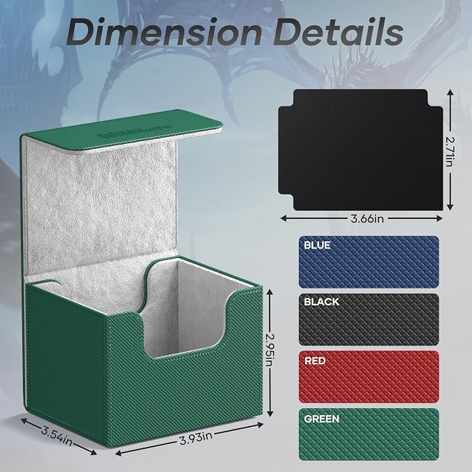 Mlikero Card Deck Box, Commander Deck Box Holds 100+ Double-Sleeved Cards with 2 Dividers, Leather Magnetic Closure Card Box Fit for MTG, TCG (Green) - Image 4