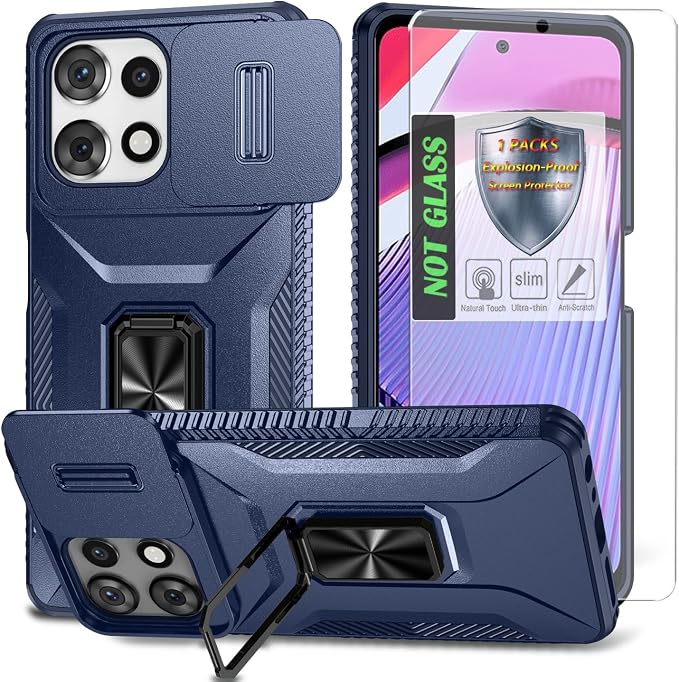 for Moto G Play 5G 2025 Case with Sliding Camera Lens Cover,HD Screen Protector,360° Rotating Ring Kickstand,AYMECL Military-Grade Shockproof Protective Cover for Motorola G Power 2025,Blue by AYMECL