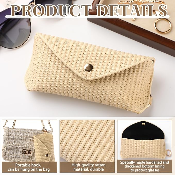 Leinuosen Woven Straw Sunglasses Case with Clip Hard Shell Rattan - Image 3